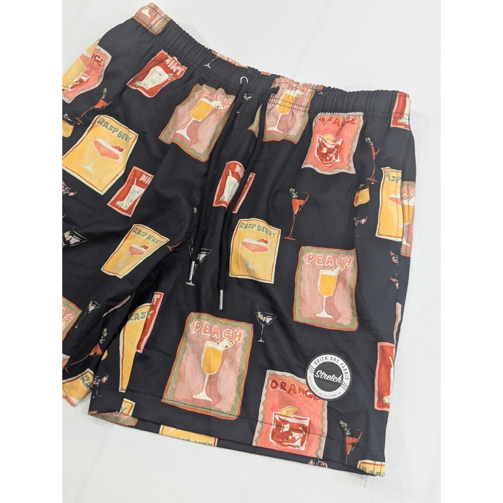 Cove Black Board Shorts with Yellow & Orange Cocktail Print